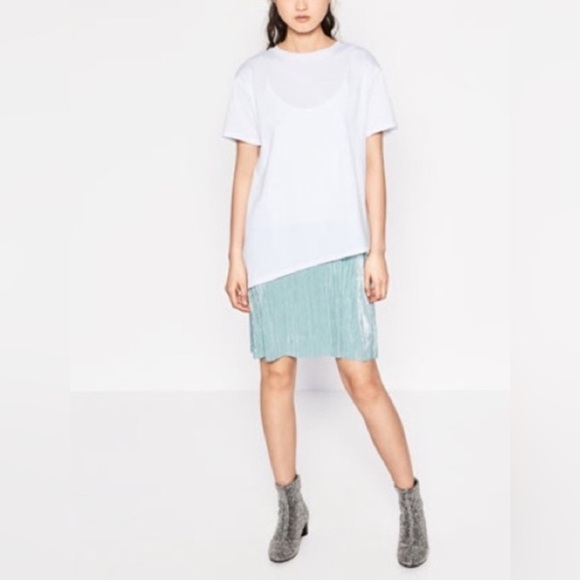 15. Zara White and Mint Green Asymmetrical Pleated Pencil Shirt Dress Size S - Picture 1 of 8